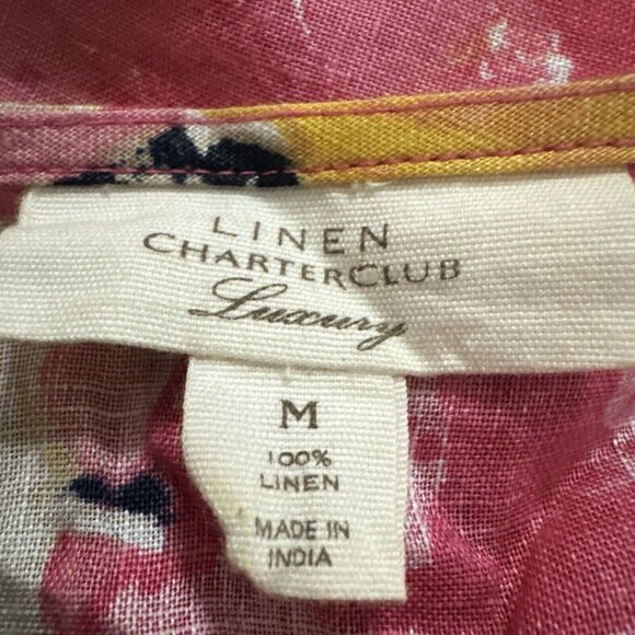 Charter Club Luxury top Women Medium 100% Linen‎ Floral Beaded V-Neck artisy - Picture 3 of 7